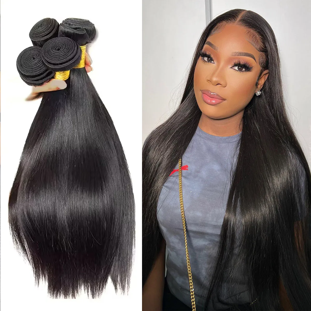 12A Bone Straight Brazilian 32 Inch Human Hair Weave Bundles Natural Black 100% Unprocessed Bundle Remy Hair Extensions Double