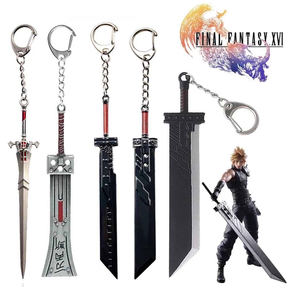 Game Final Fantasy Cloud Buster Sword Keychain Cloud Strife's Weapon Metal Pendant Key Chain for Men Jewelry