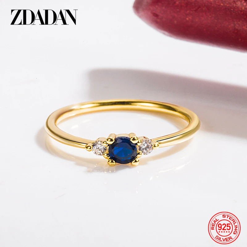 ZDADAN 925 Silver 18K Gold Blue Zircon Ring For Women Wedding Jewelry