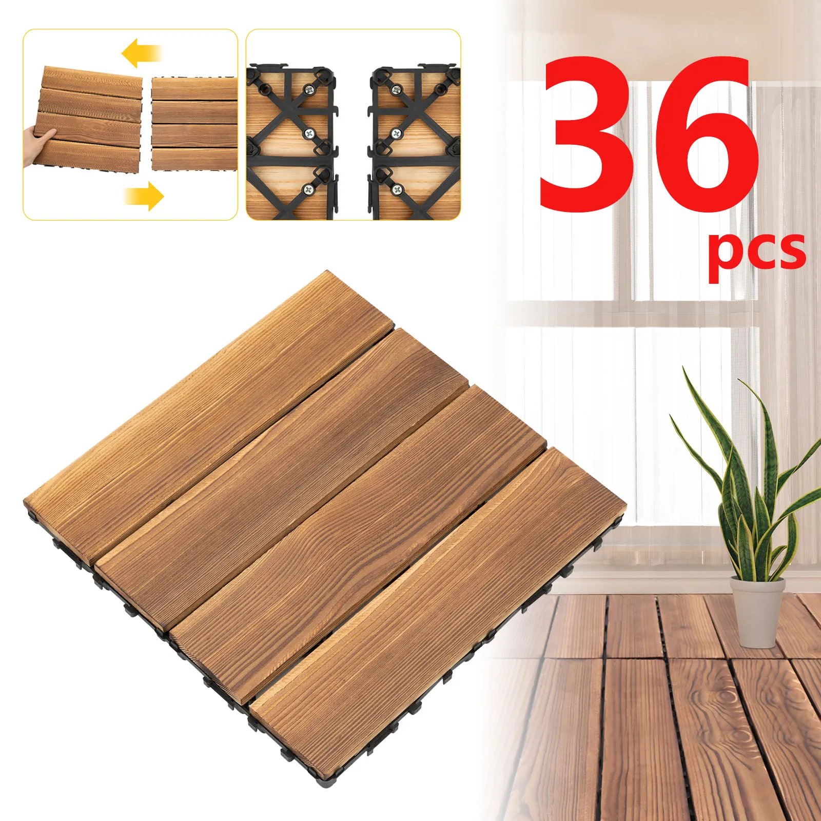 3.24㎡ Outdoor Flooring Tiles Interlocking Wood Deck - 30 x 30cm Square - Waterproof for Patio Backyard - Brown - 36 Pack
