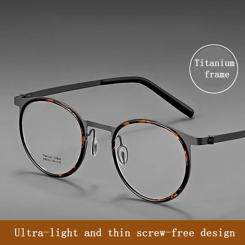 Retro Round Frame Anti-Blue Light Reading Glasses For Men Ultra-Thin Screw-Free Metal Frame Business Protection Prescription Gla