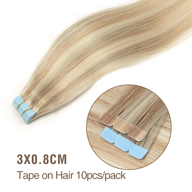 Mini Tape in Hair Extensions Human Hair 3x0.8cm Tiny Interface Tape Ins 360° Movement For Add Side Hair Volume Only 10pcs