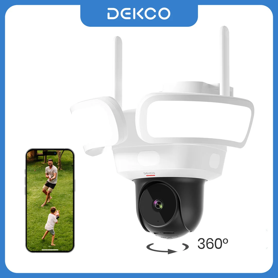 Dekco 3K UHD WiFi Floodlight Camera Outdoor 360° View Color Night Vision Wireless Security Camera PIR Detection 2-way Audio