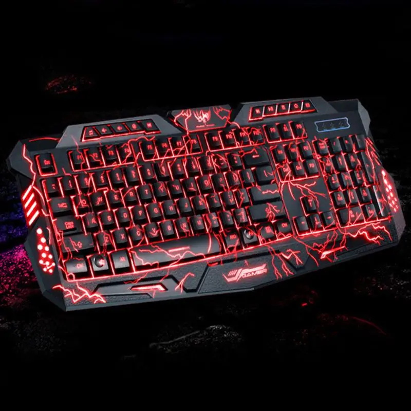 Gaming Keyboard USB Backlit Gaming Keyboard,Letters Glow, 3 Color Crack Backlit,Illumination Keyboard for Game