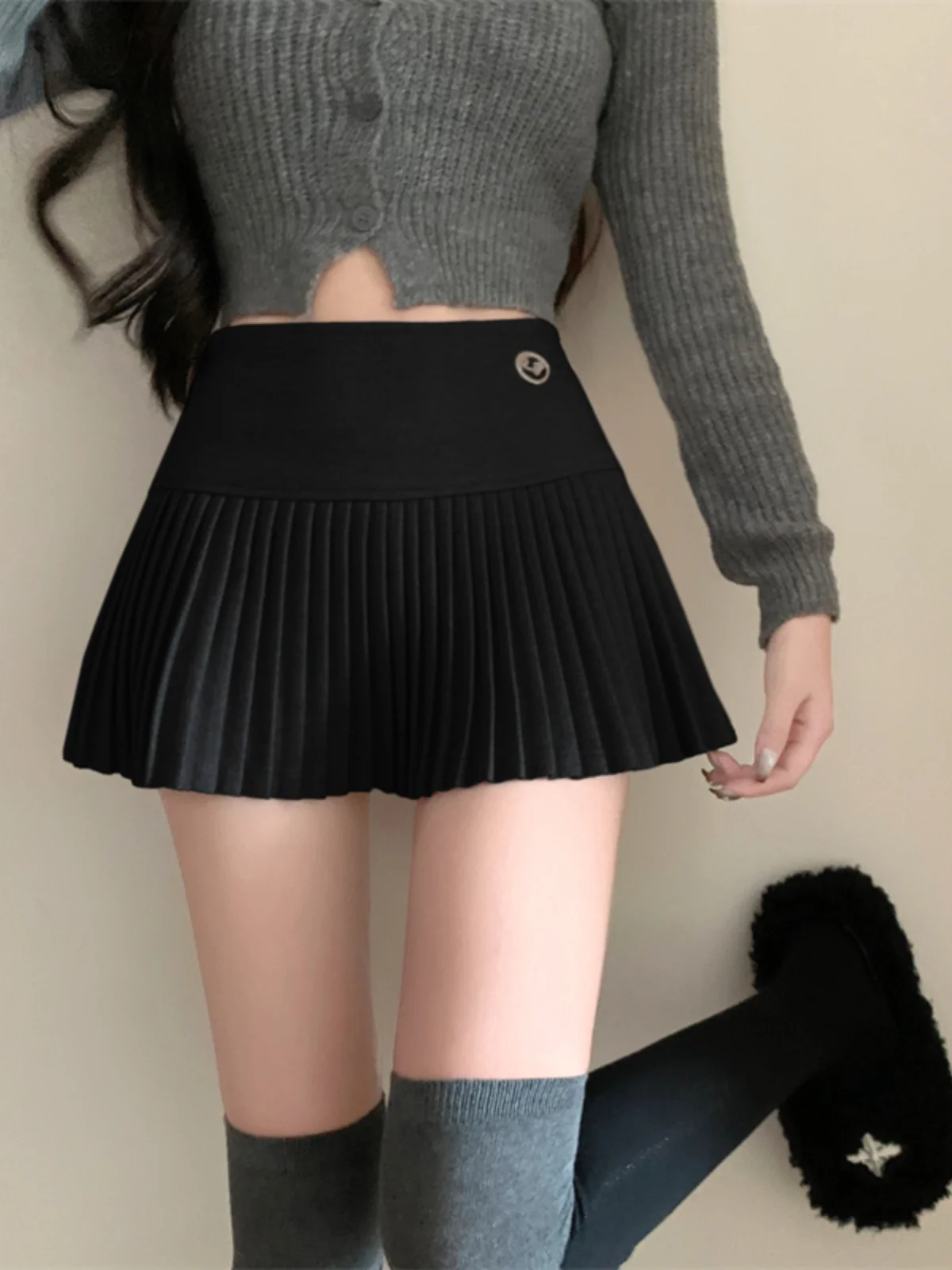 American Sle Spicy Girl Woolen Skirt Women's Autumn Winter New Commuter Bla Pleated High Waist Slim A-Line ort Skirt