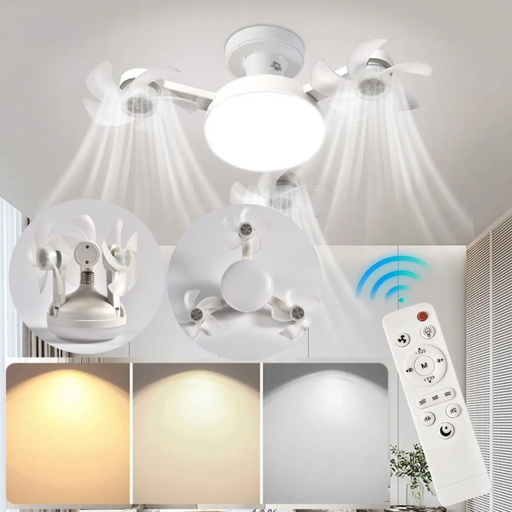 2 In 1 Hanging Fan with LED Light E27 Universal Dimming Drone Fan Silent Ceiling Drone Fan for Dining Room Bedroom Living Room