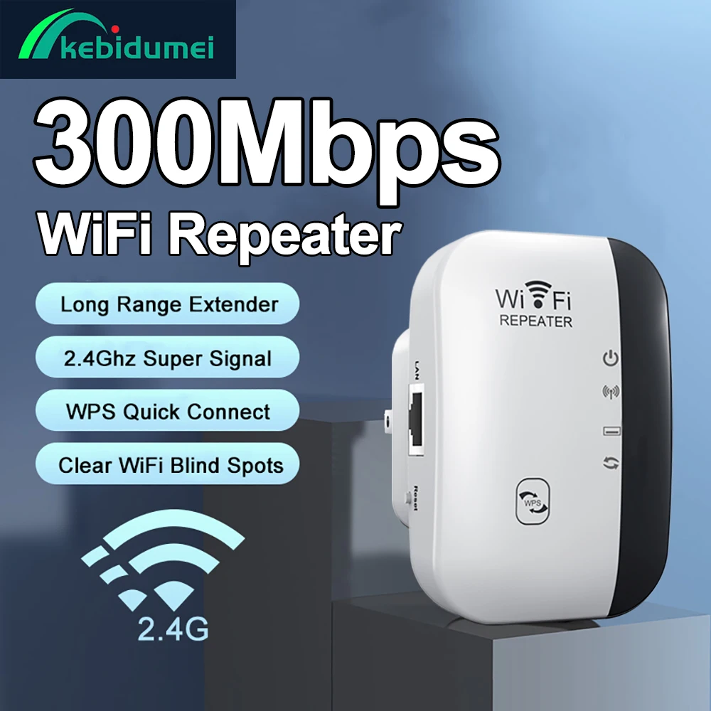 Kebidumei 300Mbps Wireless WiFi Repeater Wifi Extender Amplifier 802.11N WPS Long Range WiFi Booster Amplifier Wi Fi Repeater