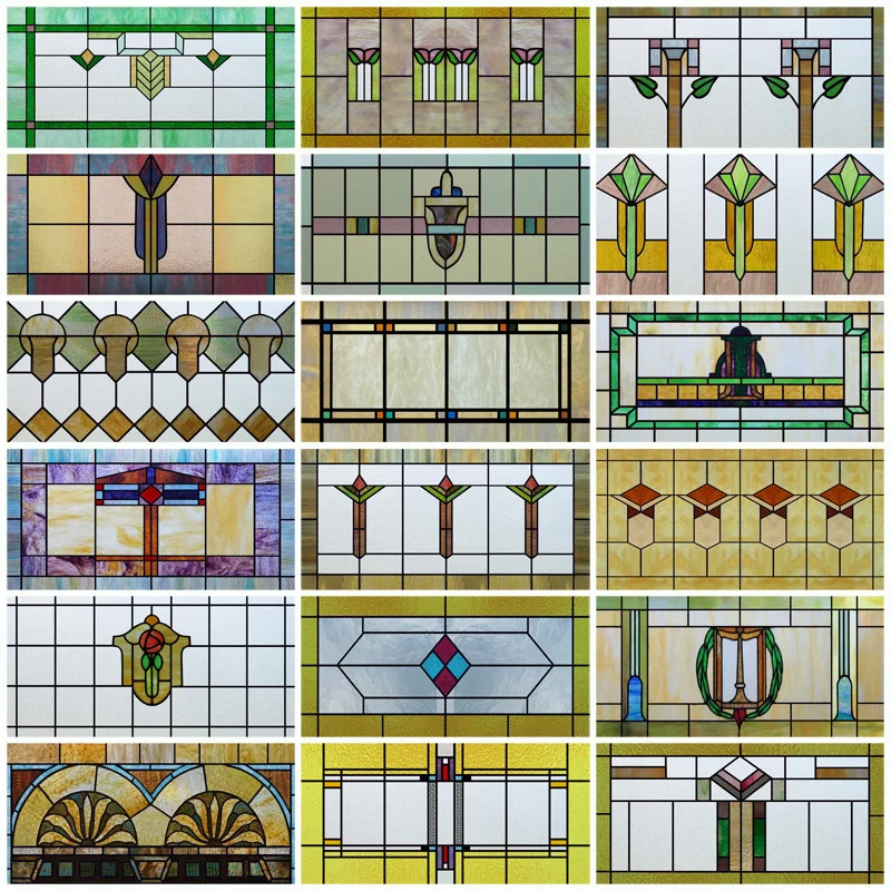 Custom Size Window Film, Stained Glass, Decorative Retro Window Sticker, Privacy Frosted Static Cling, Home Decal