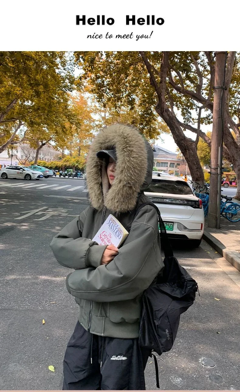 Winter Thiened Warm Cotton Jaet Women's Parka Sle Faux Rabbit Fur Coat Long Sve Zipper Closure ort Length Commute