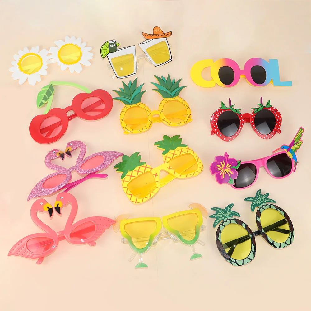 Hawaiian Party Decorations Sunglasses Photo Props Flamingo Pineapple Fruit Glasses Summer Tropical Beach Birthday Party Supplies