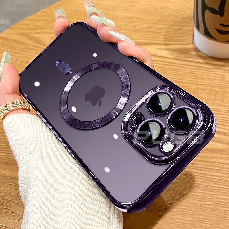 Luxury Transparent Magnetic For Magsafe Phone Case For iPhone 14 Plus 13 12 11 15 16 Pro Max Clear Plating Silicone Cover