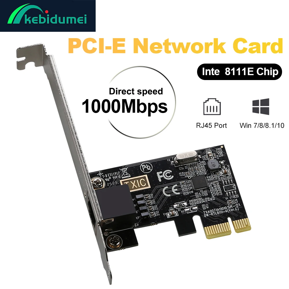 Kebidumei 1000Mbps Pcie To RJ45 Inte 8111E Network Card Gigabit Ethernet PCI Express Adapter 1000Mbps Network Card For Desktop
