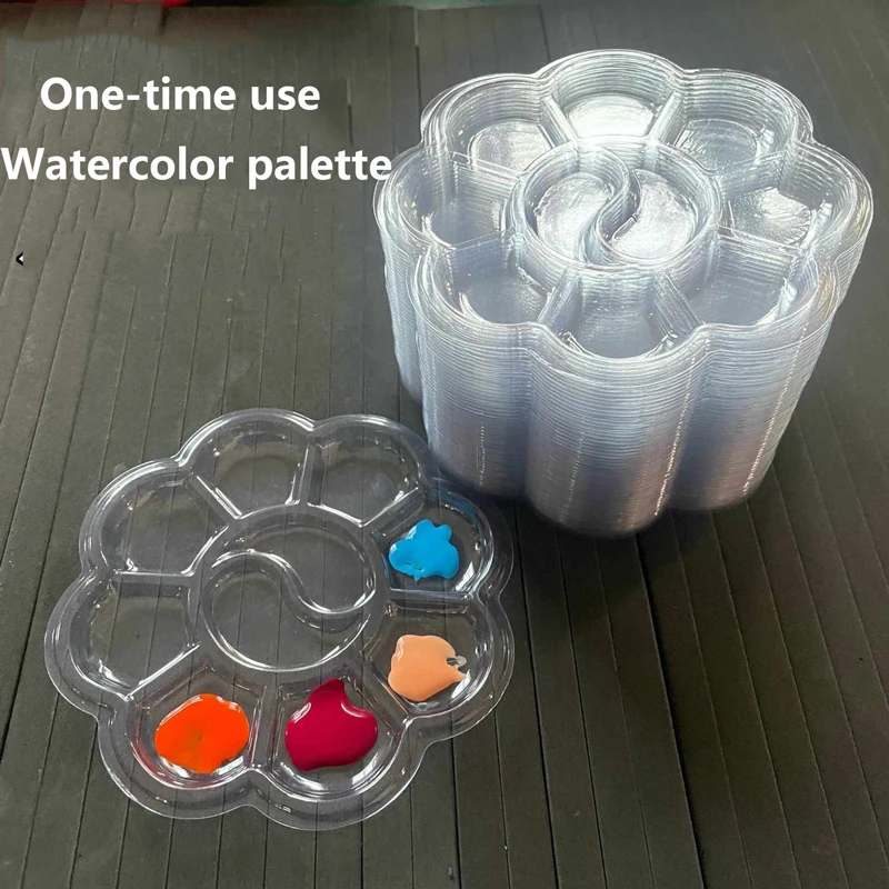 5pcs/10pcs/15pcs disposable color palette, no-wash watercolor art student DIY painting transparent plum blossom paint palette co