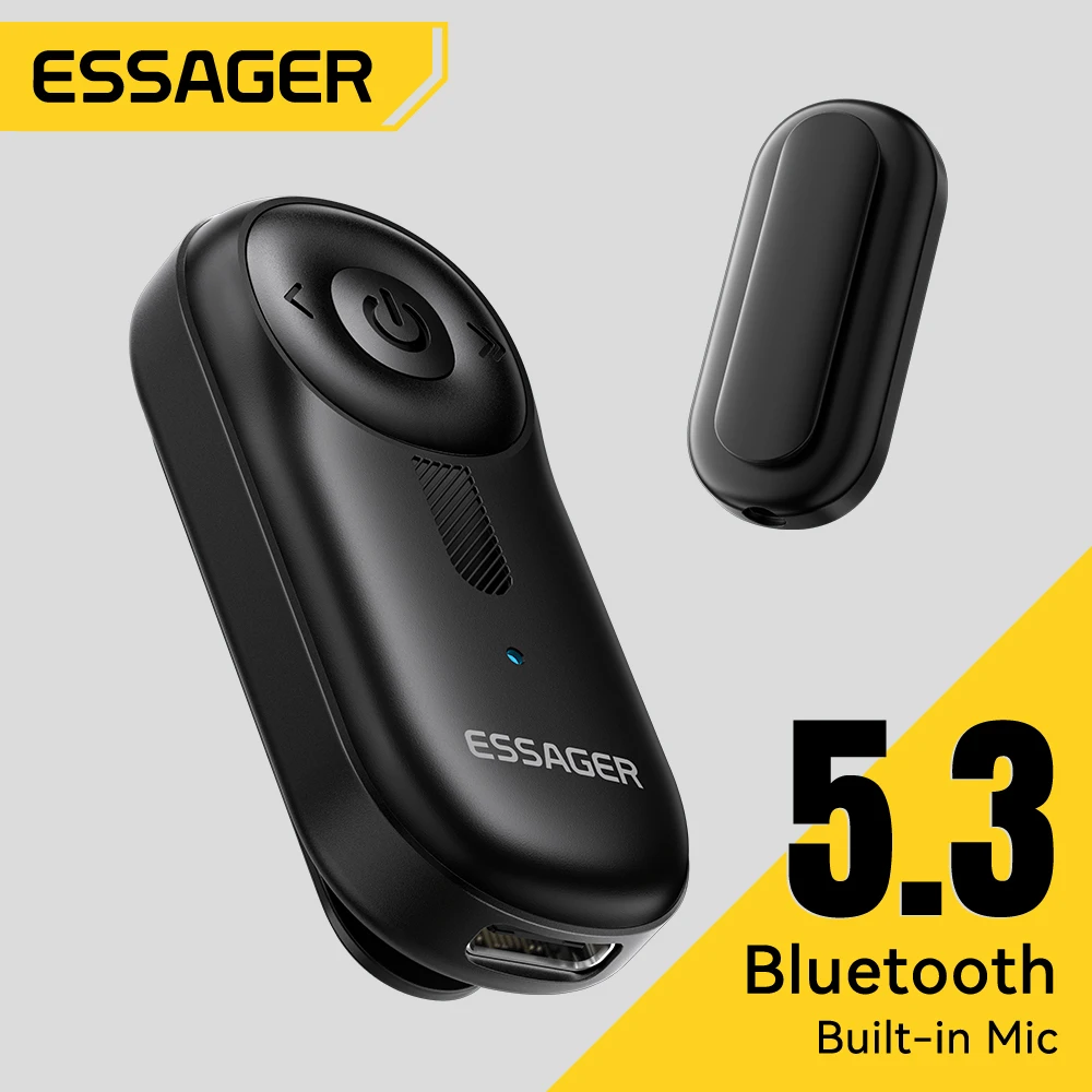 Essager Bluetooth Car Receiver Adapter 3.5mm AUX Jacks for Car Speakers Audio Music Receiver Hands Free Bluetooth 5.3 Adapter