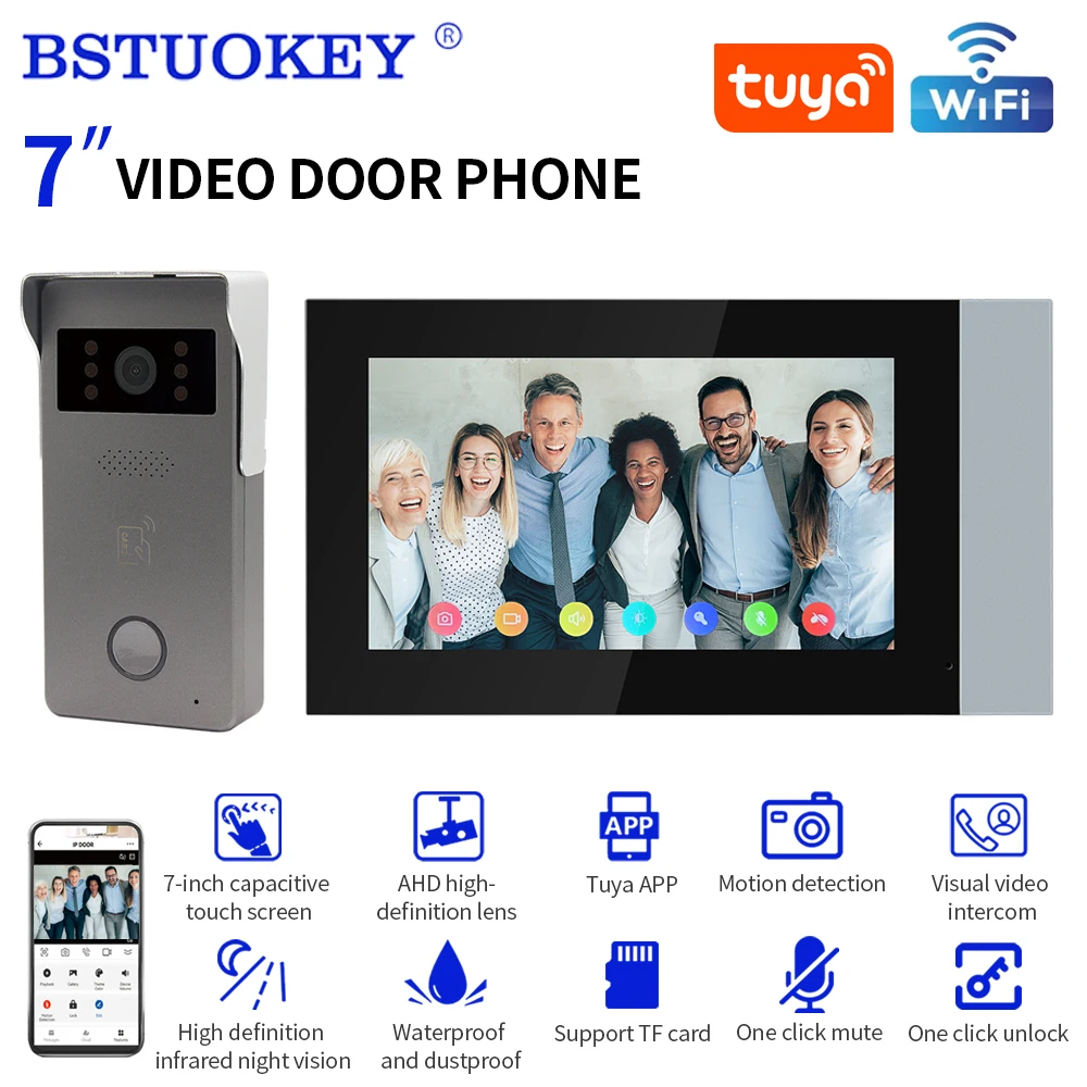 TUYA 7 inch Wired Video Doorbell Indoor Monitor IR-CUT 1080P Outdoor Camera Visual Intercom Two-Wire Audio Remote Unlock Video D