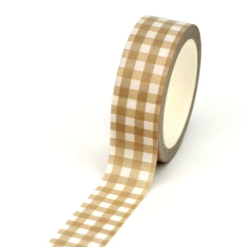 2025 NEW 1PC 10M Deco Beautiful Brown Plaid Washi Tapefor Scrapbooking Journaling Adhesive Masking Tape Cute Stationary