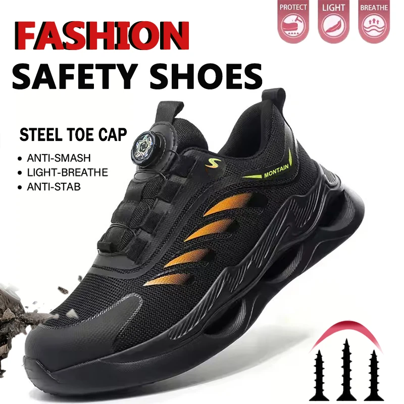 Men's Safety Shoes Men's Work Shoes Breathable Slip Resistant Steel Toe Anti-Puncture Shoes Man Fashion Men Sport Shoes