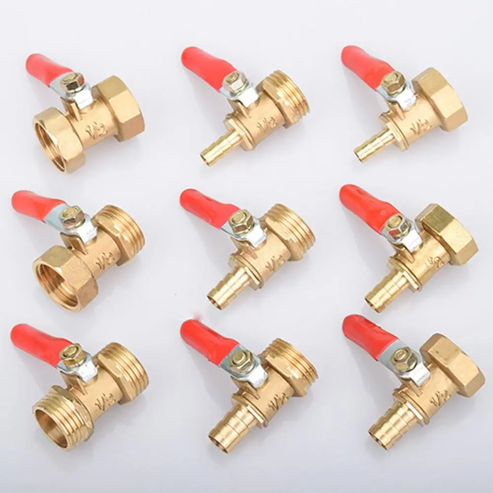 New Pipe Fittings Ball Valve Red Handle 1/8'' 1/2'' 1/4'' Female Male Thread Pneumatic Connector Joint Controller Brass