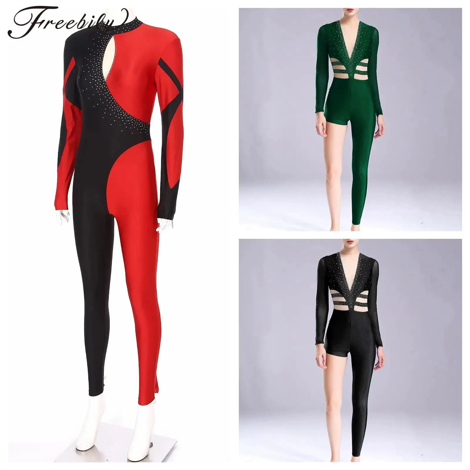 Women Ballet Dance Leotard Adults Rhythmic Gymnastics Bodysuit Yoga Dance Costume Long Sleeve Figure Skating Jumpsuit Dancewear