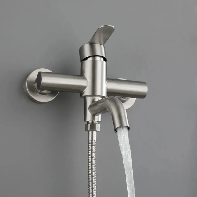 Bathroom Shower Faucet Stainless Steel Triple Bathtub Faucet Mixers Hot Cold Mixer Valve Nozzle Tap Wall Mounted Home Shower Set