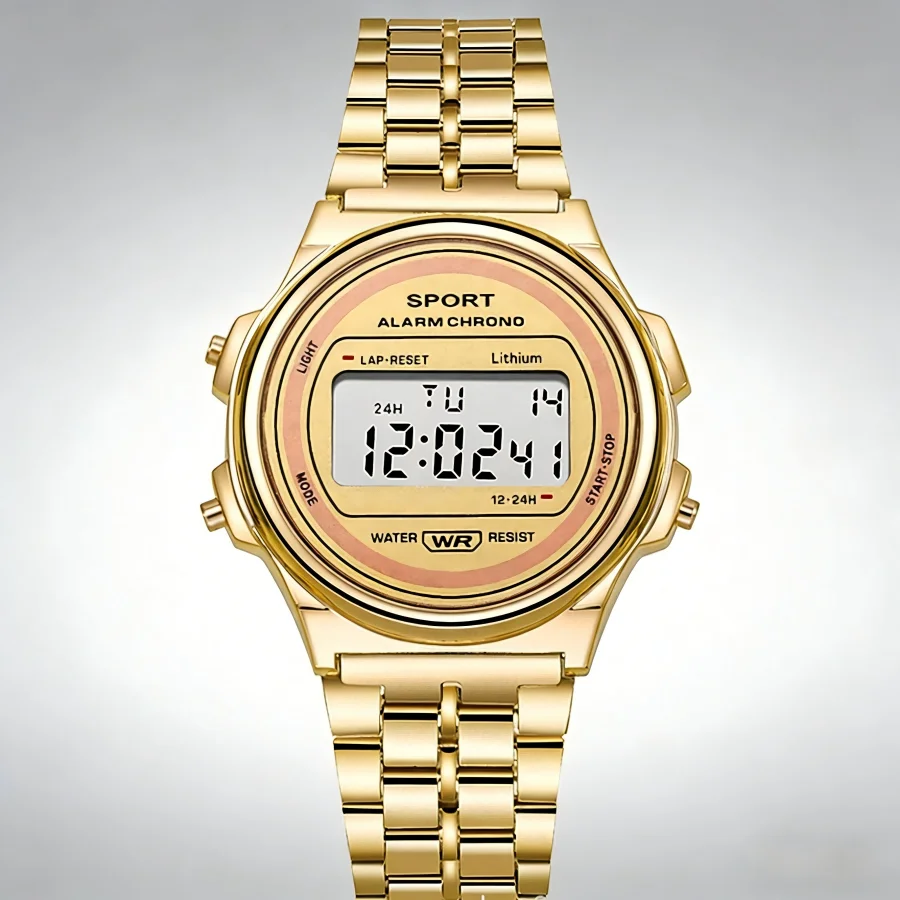 Women Casual LED Electronic Watch Retro Stainless Steel Men Women Unisex LED Digital Watch Multifunction Waterproof Wristwatch