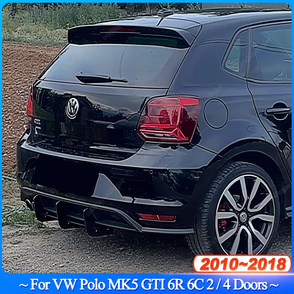 For VW Polo MK5 GTI 6R 6C Two Four Door Facelift 2010-2018 3 Fins Rear Bumper Diffuser Spoiler Splitter BodyKit ABS Black Tuning