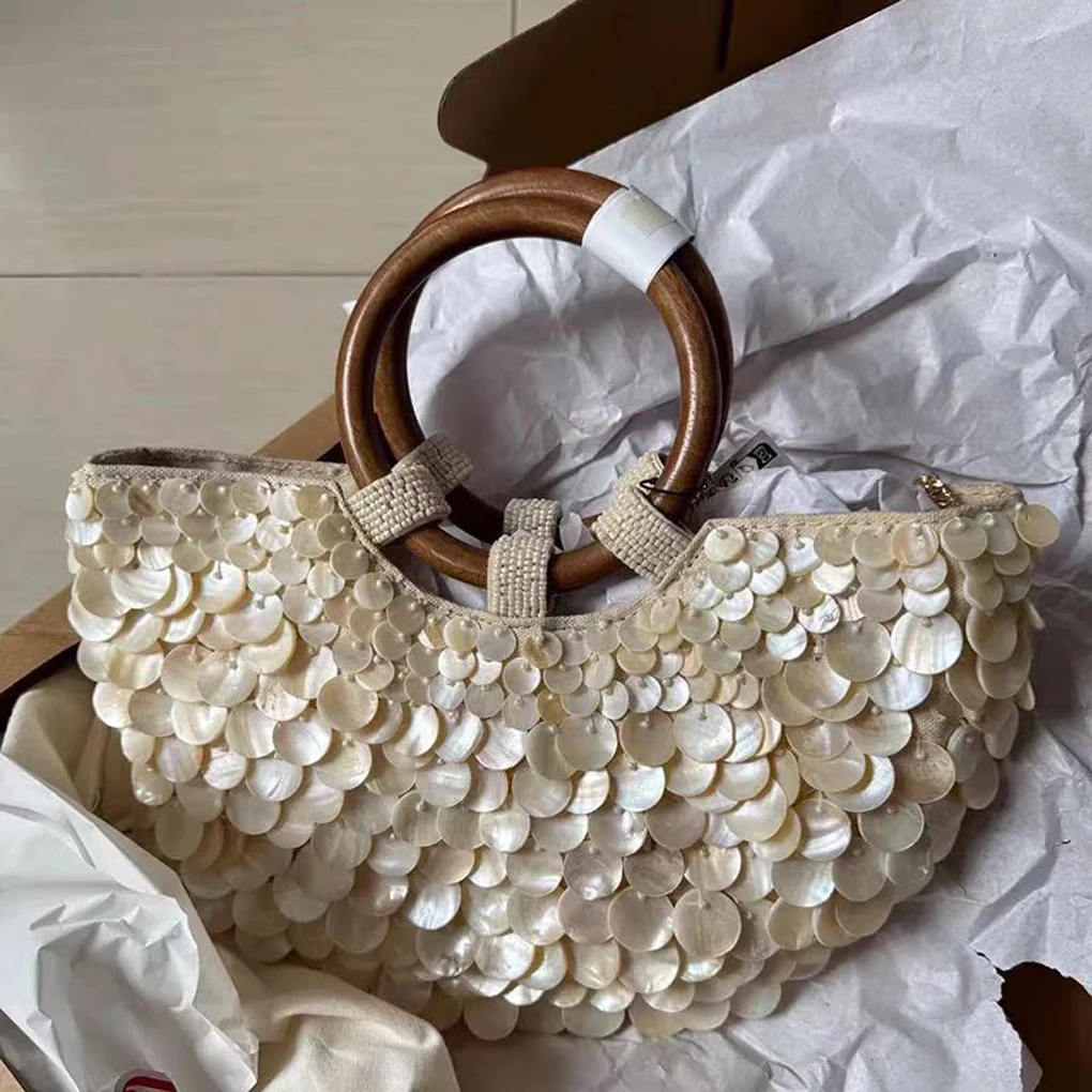 Exquisite Beaded Bag Handmade Chic Shell Switch Wallet For Ladies Half Moon Crossbody Bag Shell Handbag Must-have for Summer