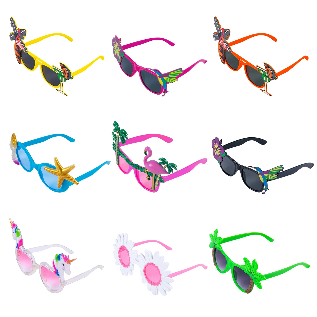 Funny Hawaiian Theme Party Glasses Flamingo Coconut Tree Pattern Photo Props for Summer Beach Party Decor Tropical Aloha Gifts