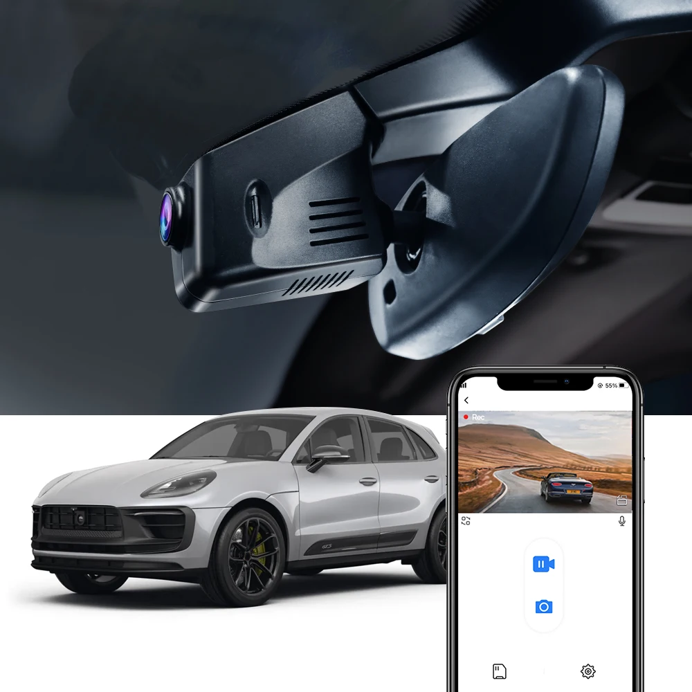 Fitcamx 4K Dash Cam for Porsche Cayenne/Macan/911/Taycan/Panamera/718 Boxster & Cayman, Wireless Car Dashcam Camera with Wifi