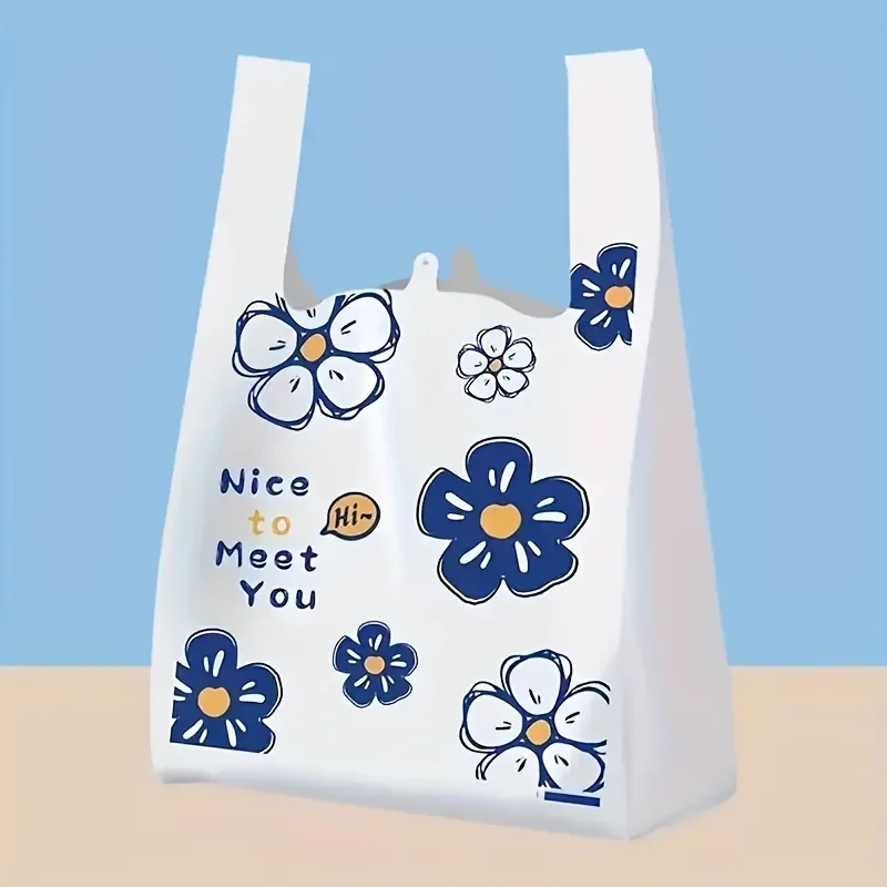 100pcs Plastic Carry Out Bags Black Shopping Grocery Vest Handbag Candy Box Gift Bag Supermarket Wedding Favor Party Supplies