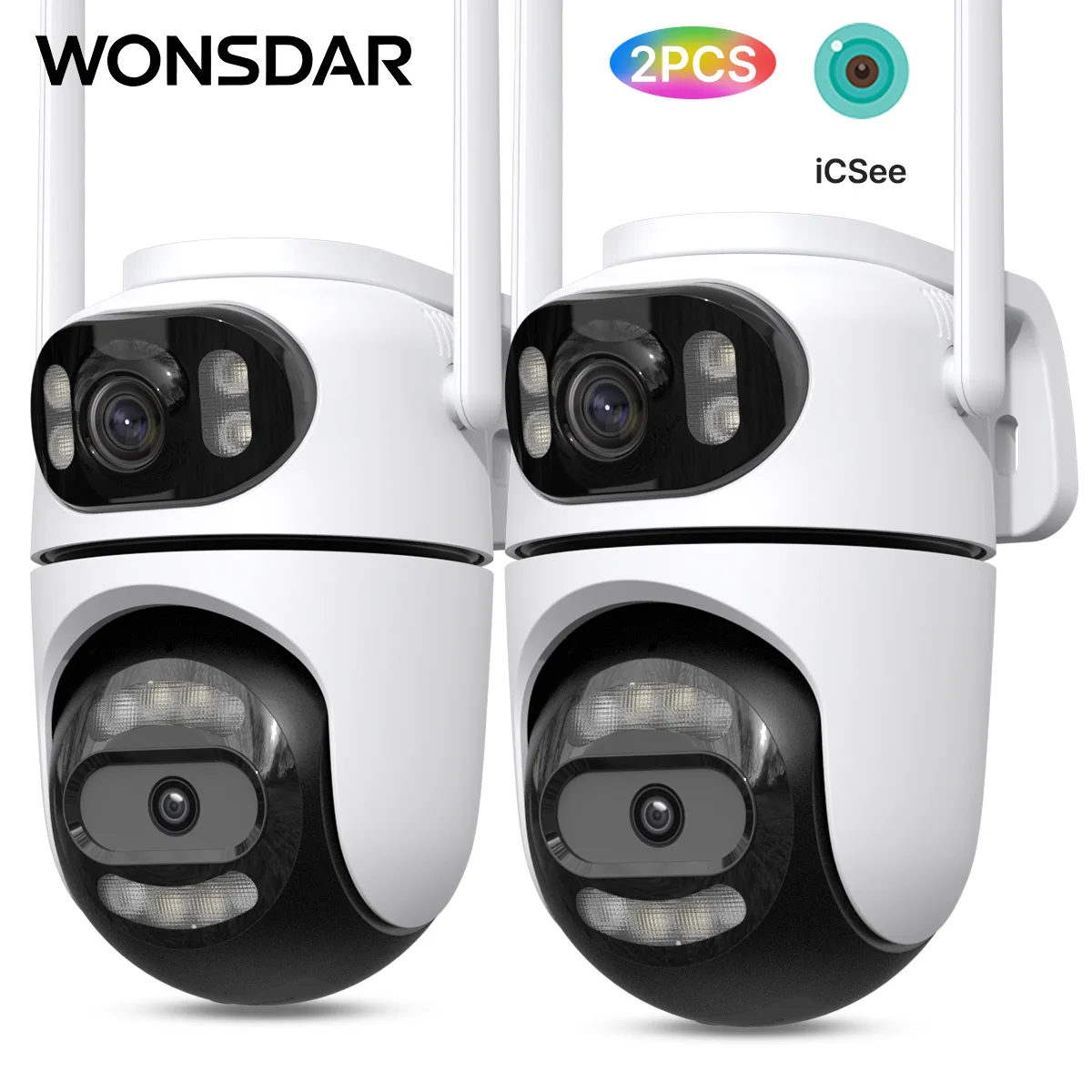 WONSDAR 2pcs Outdoor WIFI IP Camera Smart Home Security Protection PTZ Camera AI Auto Tracking Night Vision Surveillance iCsee
