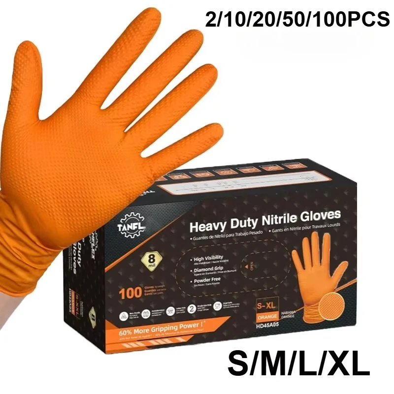 Heavy Duty Disposable Nitrile Gloves 8Mil Extra Thick Mechanic Glove with Textured Grip Antislip Safety Work Gloves
