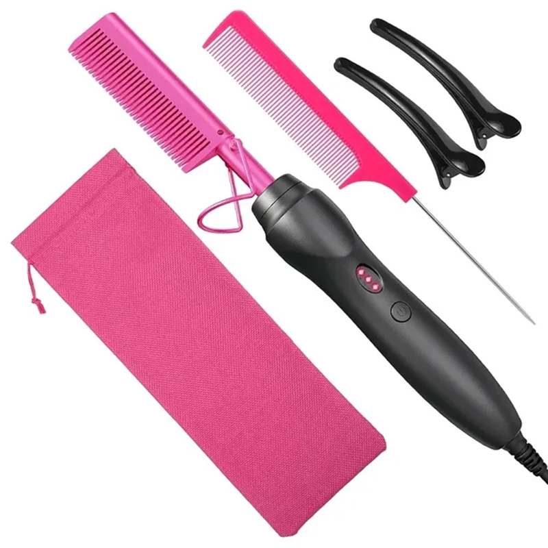 Portable Ceramic Hair Curler Electric Hot Heating Comb Hair Straightener Curler Wet Dry Hair Straightening Hair Styling Tool