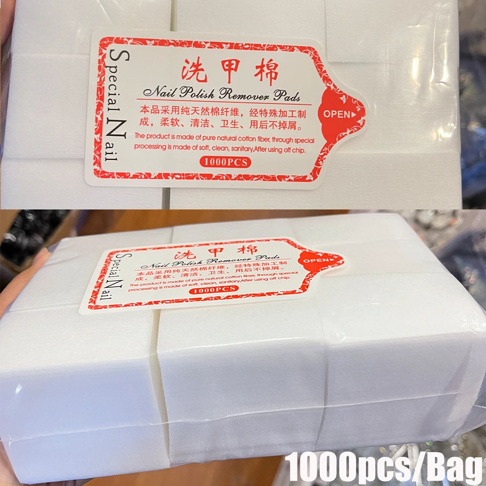 1000/500/100pcs Nail Wipe 100% Cotton Pads Lint Free Gel Nail Polish Removers Cotton Pads Manicure Wipes Nail Art Cleaning Tools