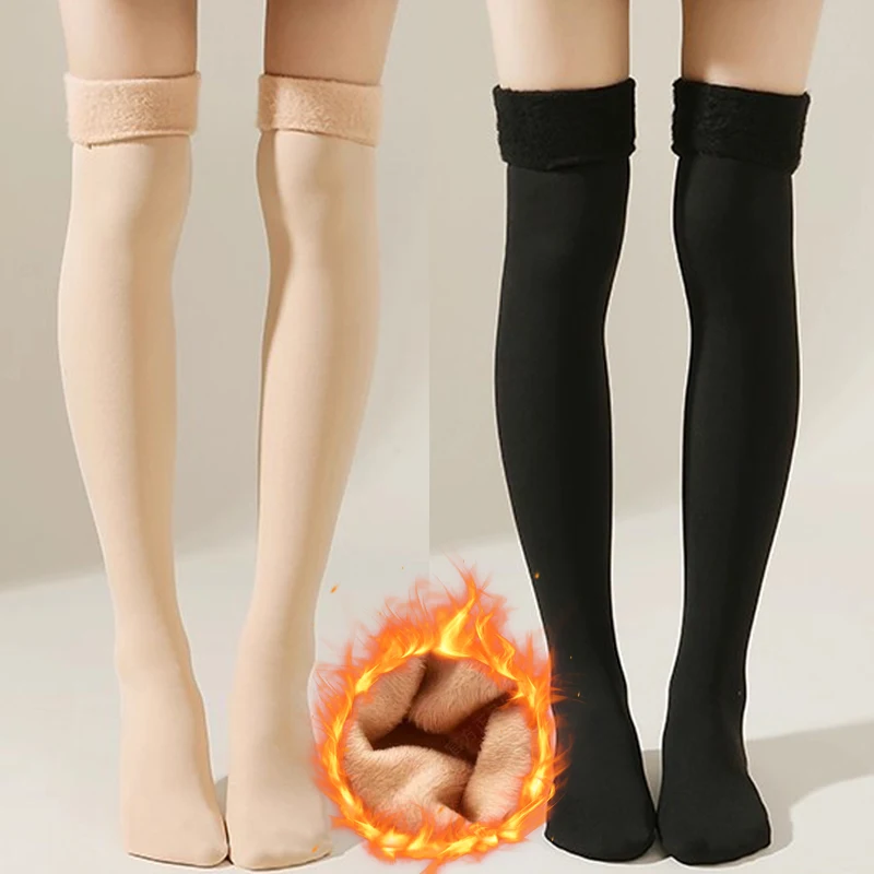 60cm Winter Warm Long Socks for Women Soft Velvet Thicken Stockings Plush Over Knee Tights Compression Legging Boots Sox Mujer