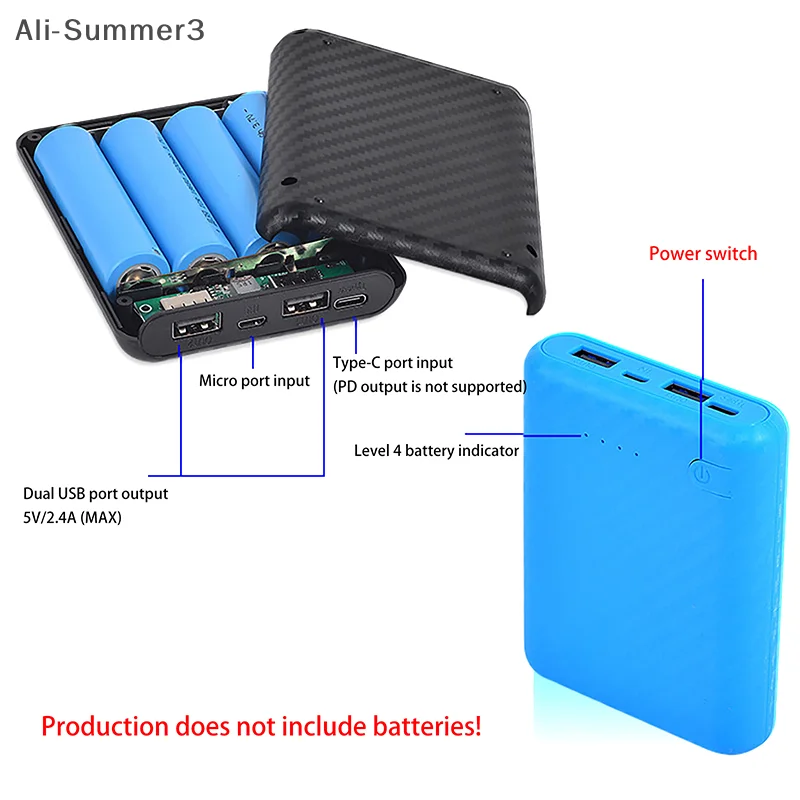 4 Slots 18650 Battery Box Case DIY Power Set Material Mini Solderless Power Supply Housing For Home Go Out And Other Occasions