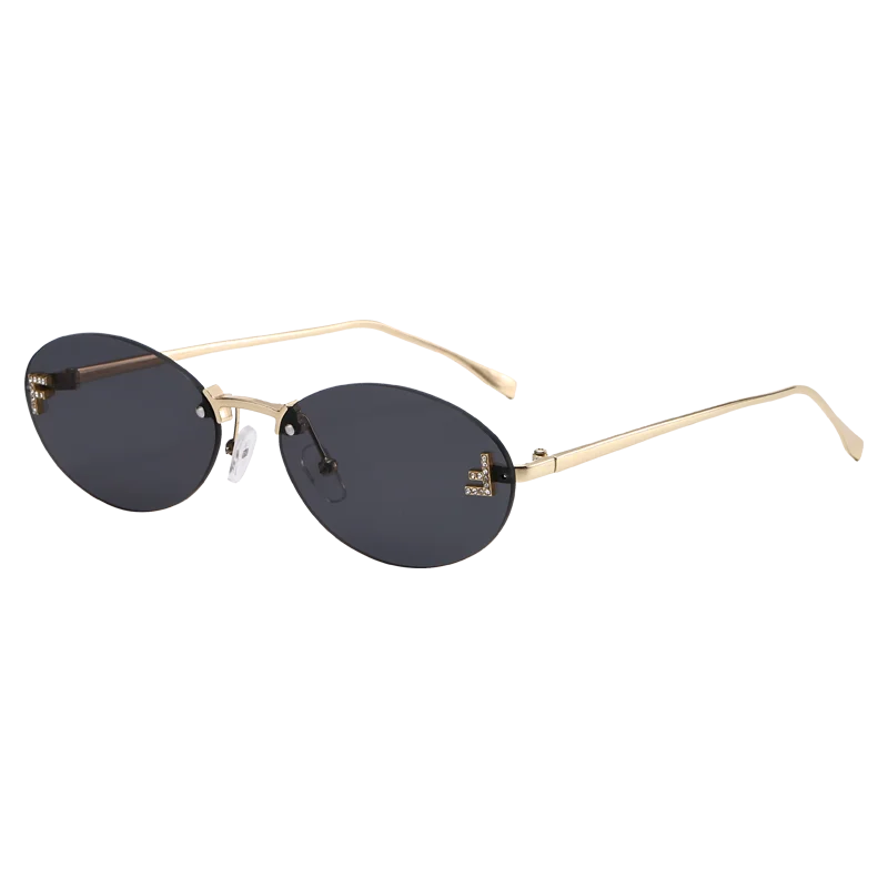 Fashion Brand Rimless Design Sunglasses Female Oval Retro Small Size Metal Suneyeglass Outdoors Casual Vacation UV400