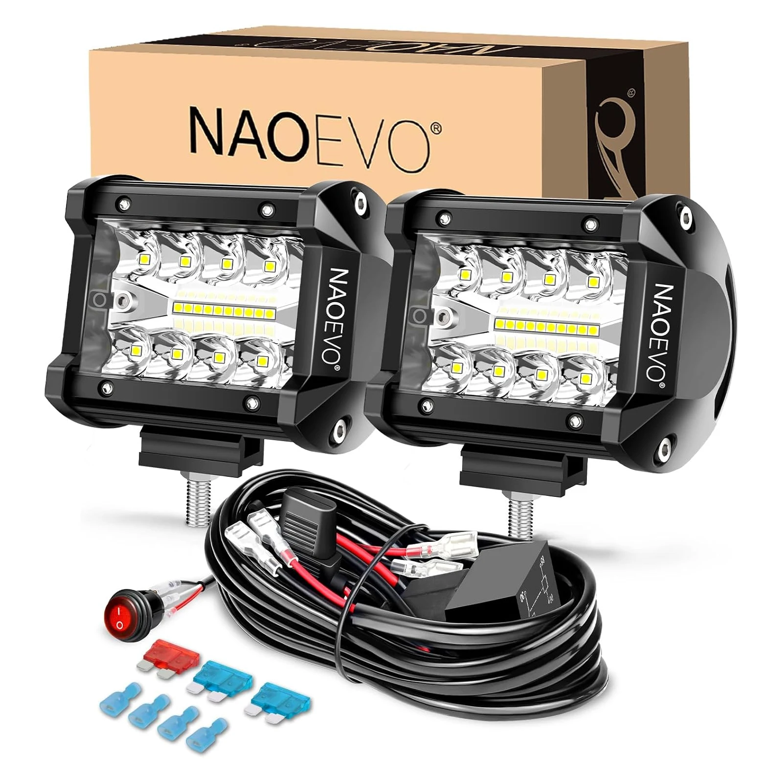 NAOEVO 4 Inch 2Pcs LED Pod Lights Spot Flood Combo LED Fog Driving 4x4 Off Road Lights Work Lights for Truck Boat ATV UTV Jeep