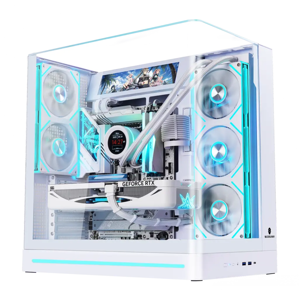 WJCOOLMAN Wenjie Plus integrated curved glass sea-view computer case with 9.16-inch secondary screen and ARGB lighting strip
