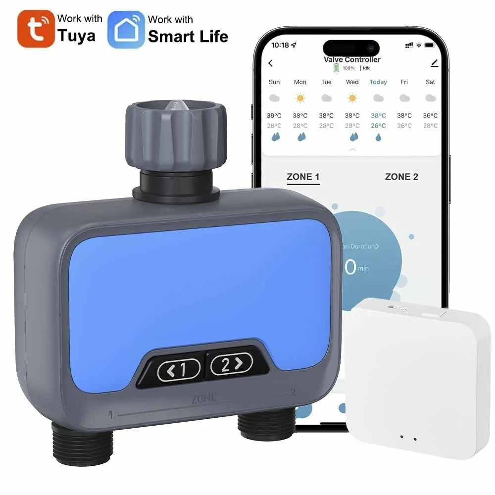 Wifi Automatic 2 Zones Water Timer With Gateway Dual Hose Garden Irrigation Watering System Sprinkler Programmer Support Alexa
