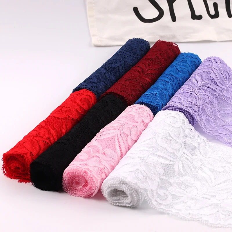 2Meters/Lot 15cm Wide Hollow Out Floral Lace Fabric Elastic Lace Ribbon DIY Apparel Sewing Handmade Crafts Lace Tape
