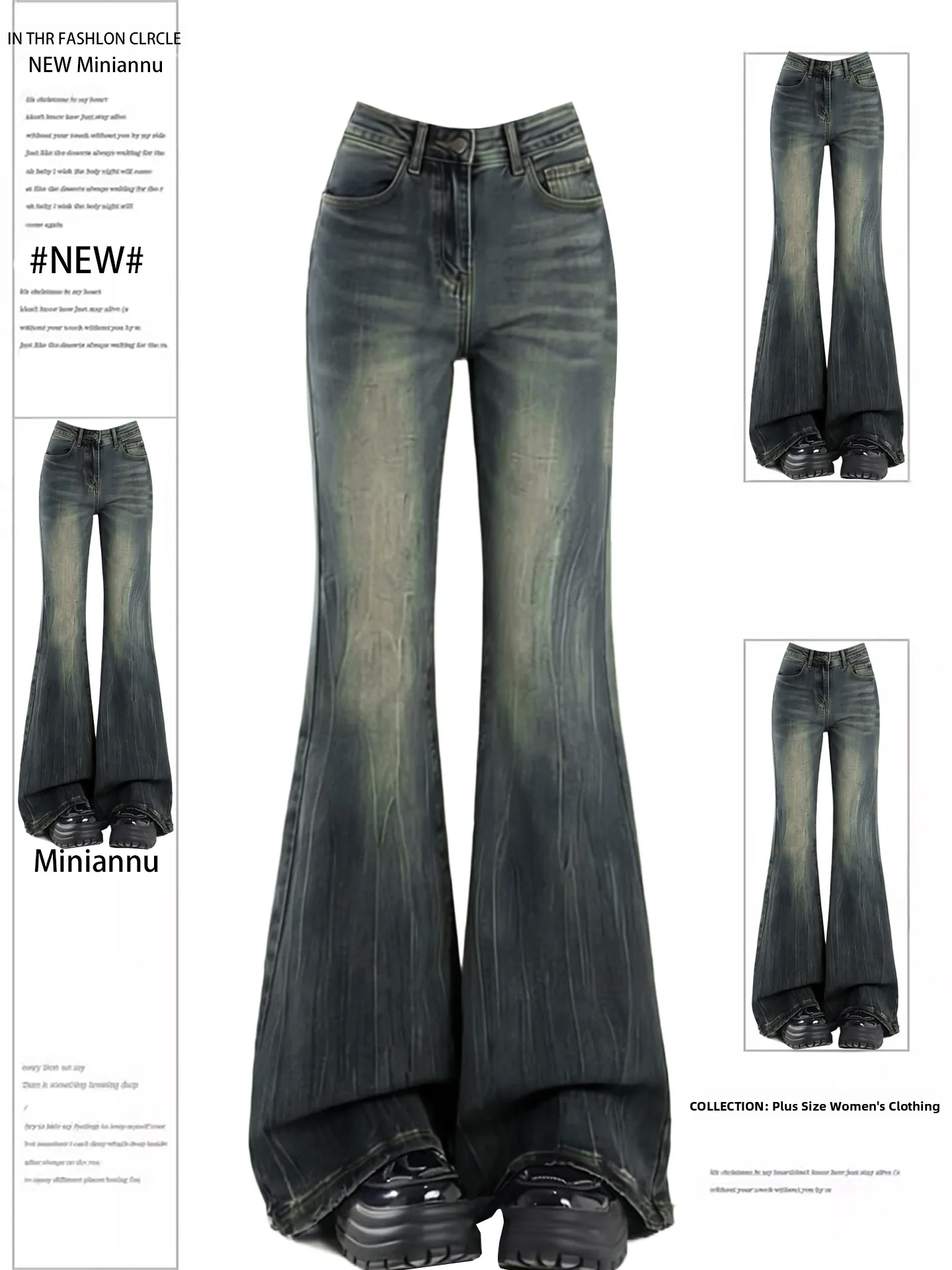 High Waist Elastic Denim Jeans Women's plus Size Korean Sle Student Casual Flared Pants Breathable Comfortable Cotton Blend