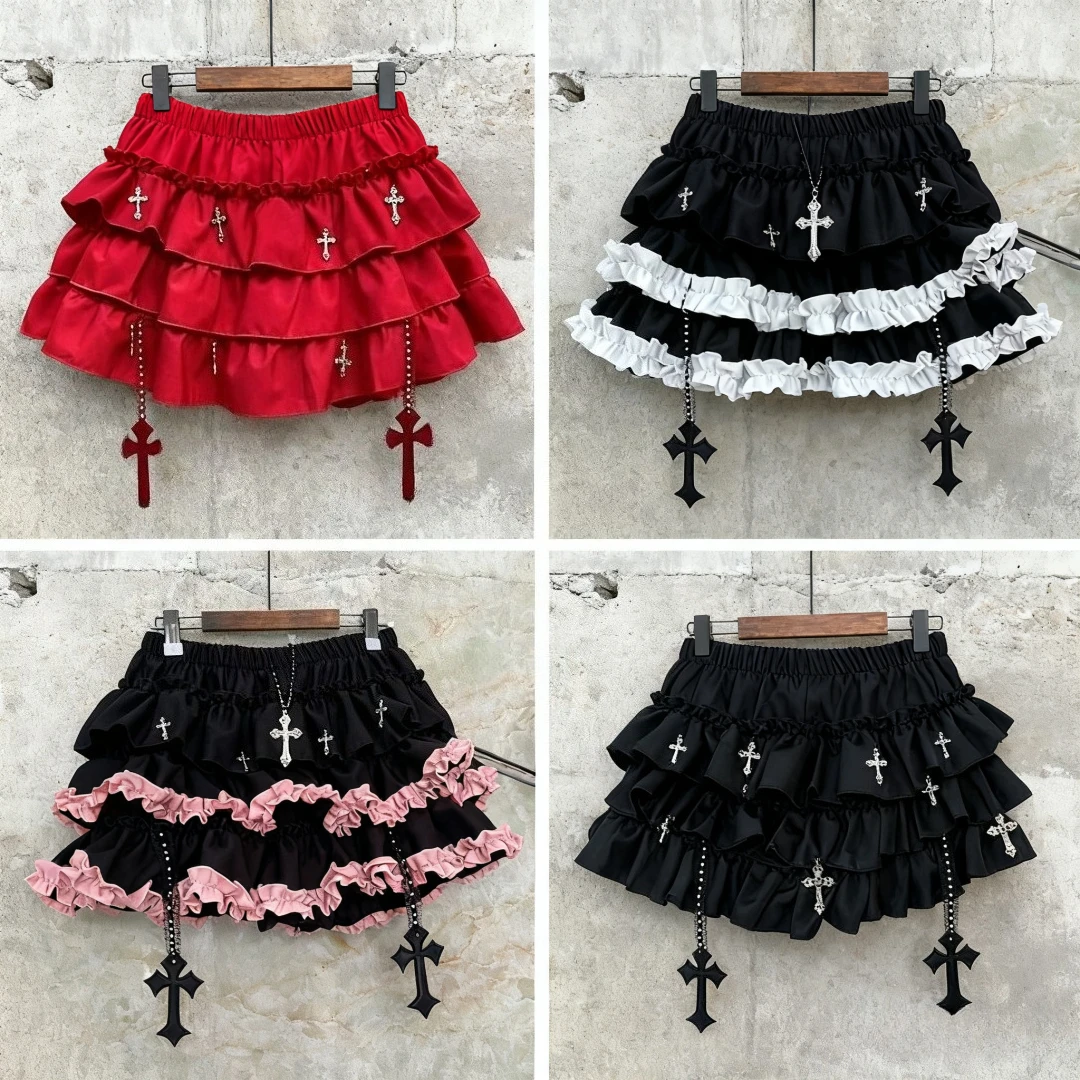 Gothic Y2k Elastic Waist Harajuku Y2k Short Skirt Women Hot Chick Chic Ruffle Subculture Skirts Design Retro Cake Skirt Lolita