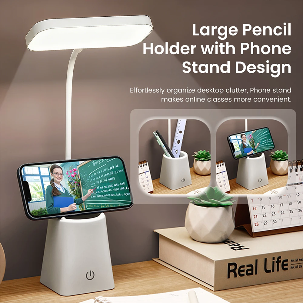 5V USB LED Desk Light 3 Colors Touch Dimmable Flexible Neck Lights Bar with Pen Holder Eye Protection Table Lamp for Study