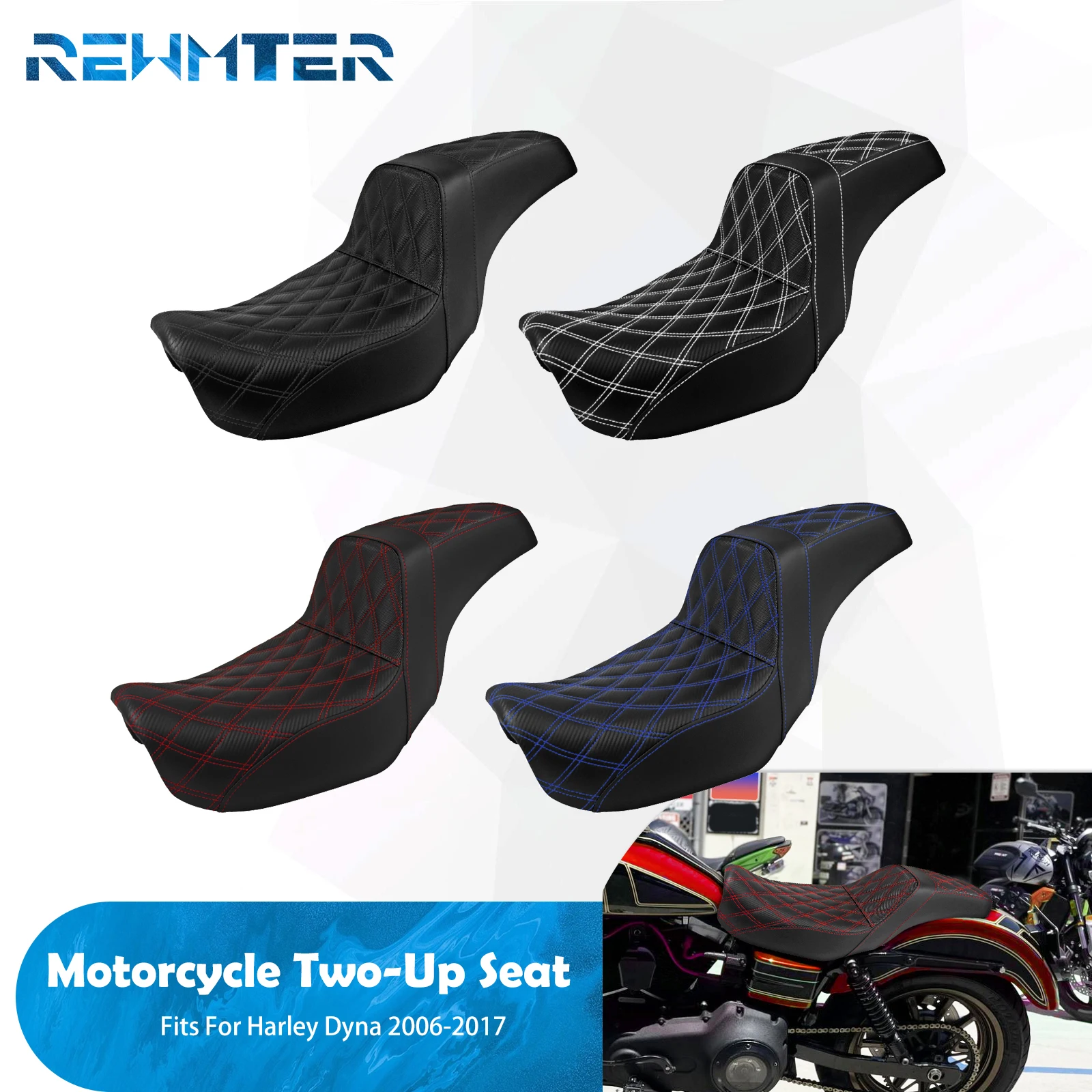 Motorcycle Two-Up Seat Cushion For Harley Dyna Fat Bob Low Rider FLD FXDL 06-17 Front Rear Driver Passenger Seat Replacement Pad