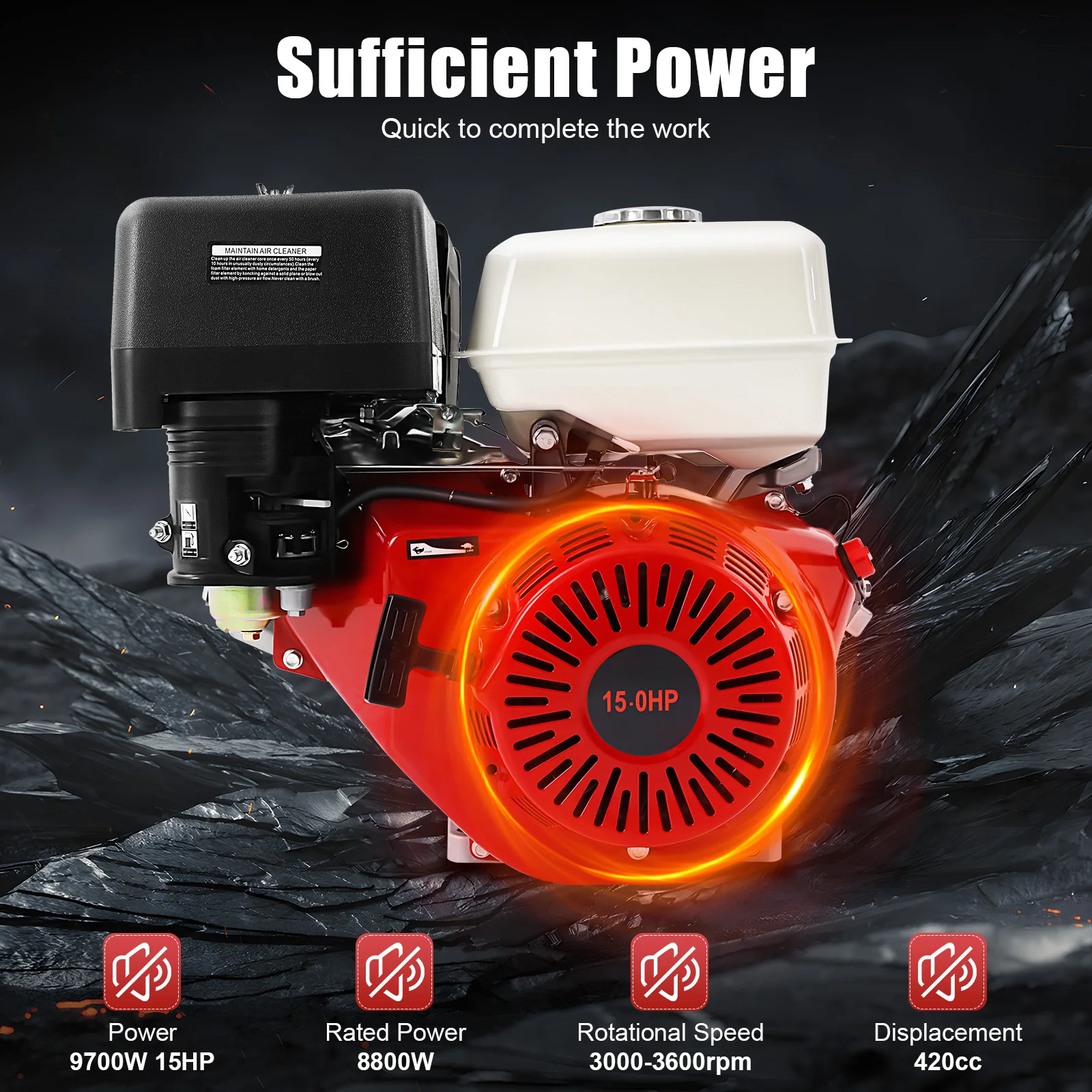 9700W 15HP Gasoline Engine 4 Stroke Aluminum Alloy Iron Material Engine 420CC High Power Garden Tool Gas Motor for Farm