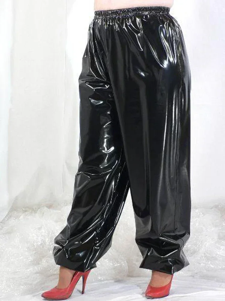 Women Faux Leather Elastic Waistband Plus Size Lantern Pants Lady Casual Loose Shiny PU Trousers TPU PVC 4XL 5XL 6XL