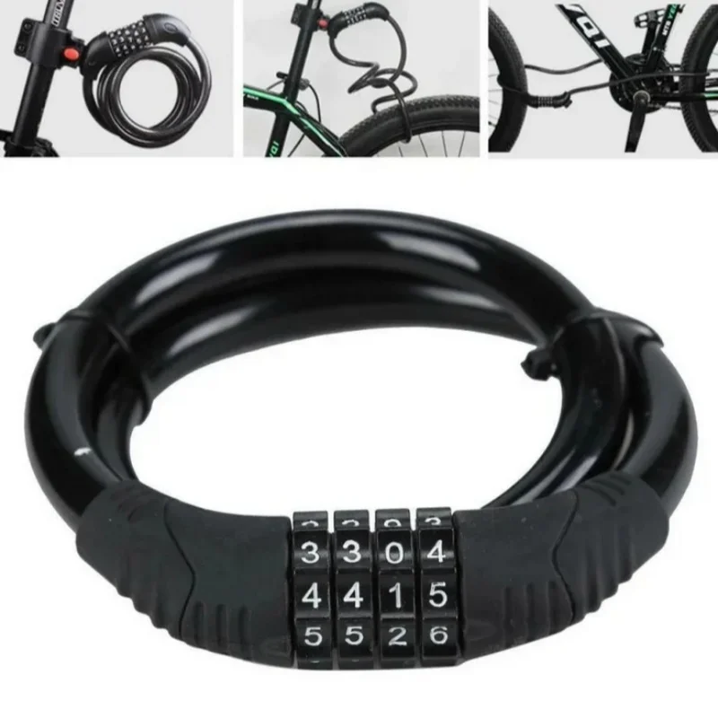 Bike Lock 4 Digit Combination Password Portable Anti-Theft Bicycle Cable Lock Resettable Padlock Motorcycle Scooter Code Lock