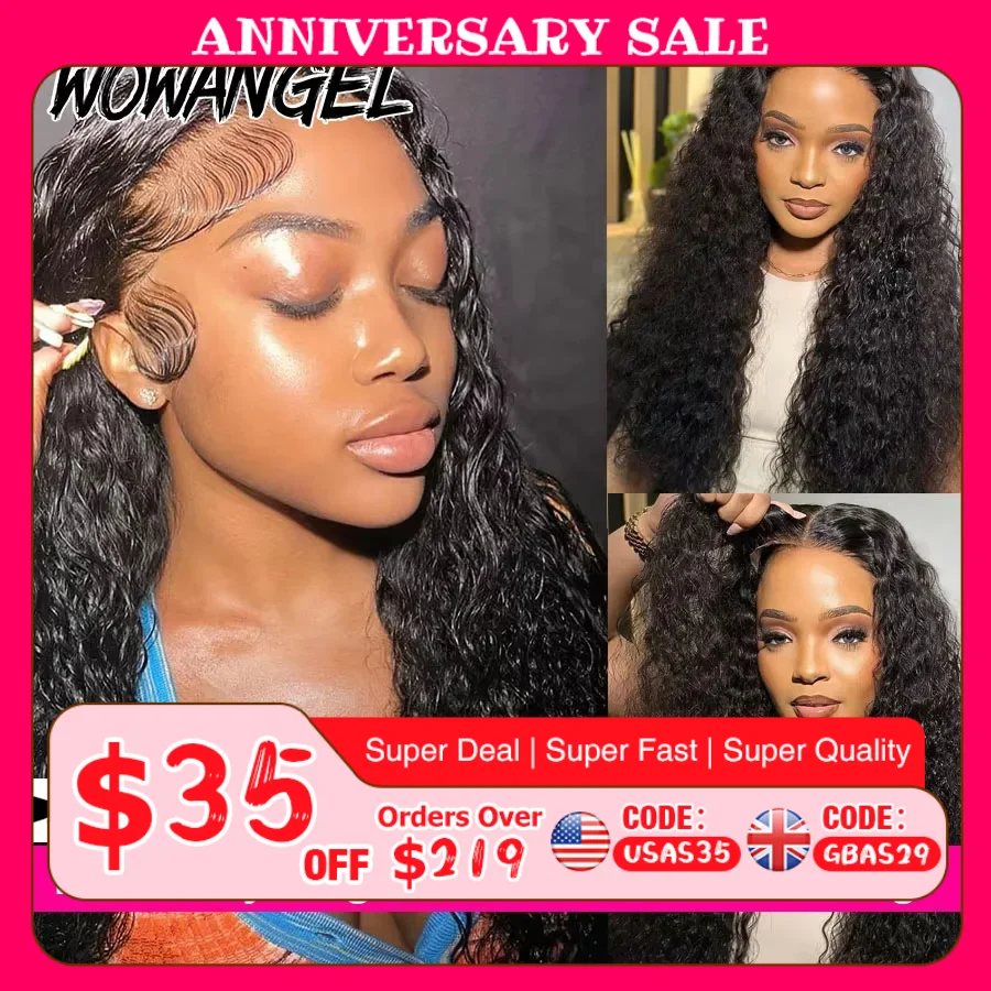 WOWANGEL Curly Wigs 250% 13x6 HD Lace Front Wigs 32in Water Wave Glueless Human Hair Wigs Pre Plucked Remy Brazilian Hair