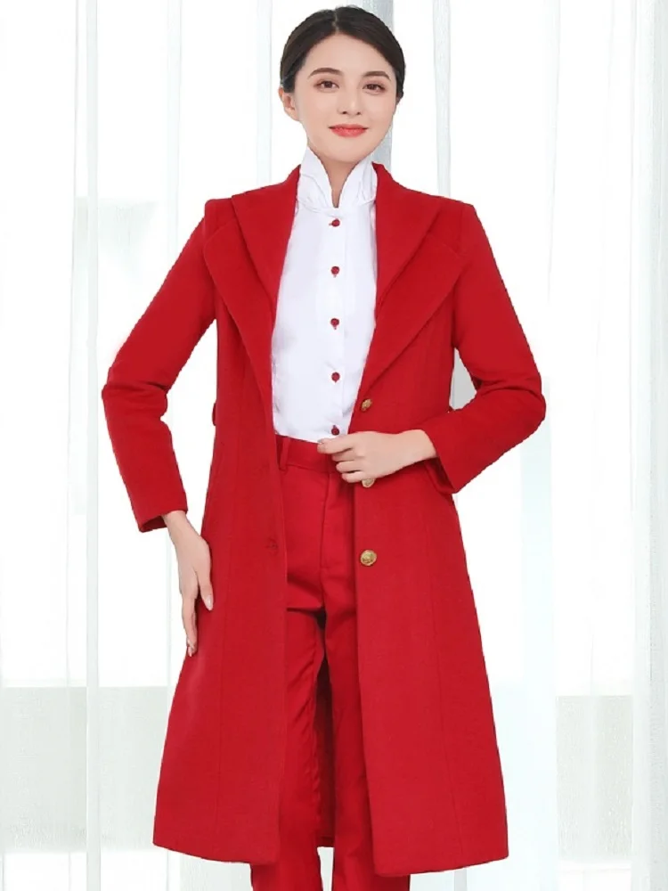China Southern Airlines Flight Attendant Woolen Coat Women Wool Fabric Winter Mid length Thickened Aviation Overcoat Uniform